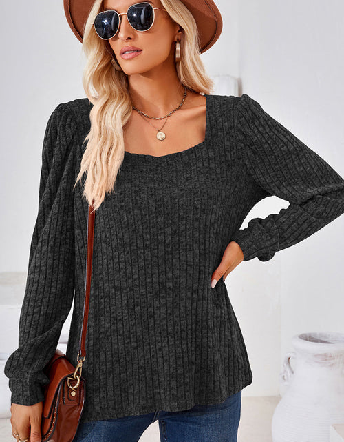 Load image into Gallery viewer, Ribbed Square Neck Long Sleeve T-Shirt
