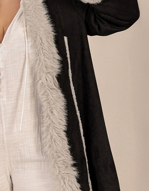Load image into Gallery viewer, Plus Size Fuzzy Trim Open Front Long Sleeve Hooded Coat
