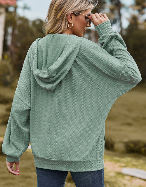 Load image into Gallery viewer, Drawstring Zip Up Dropped Shoulder Hoodie
