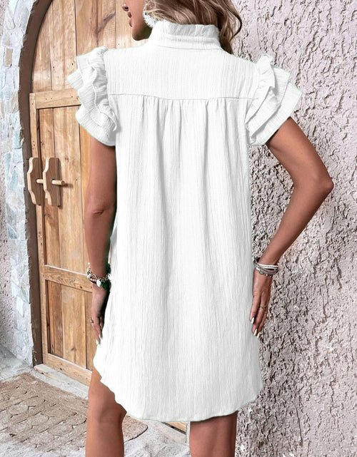 Load image into Gallery viewer, Ruffled Notched Cap Sleeve Mini Dress
