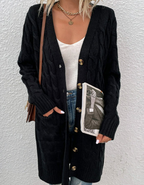 Load image into Gallery viewer, Cable-Knit Button Down Cardigan with Pockets
