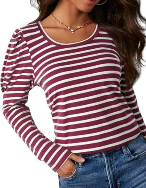 Load image into Gallery viewer, Striped Round Neck Long Sleeve T-Shirt
