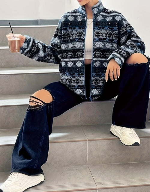 Load image into Gallery viewer, Geometric Turtleneck Zip Up Jacket

