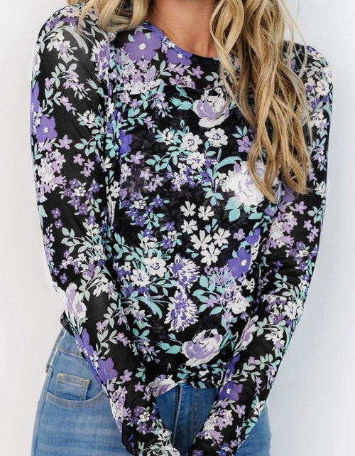 Load image into Gallery viewer, Floral Round Neck Long Sleeve T-Shirt
