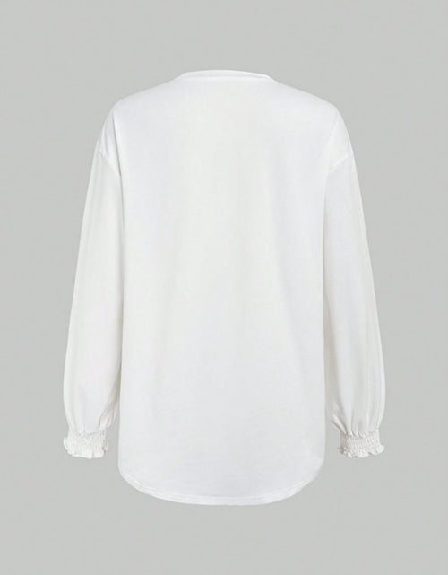 Load image into Gallery viewer, Smocked Cuff Round Neck Long Sleeve T-Shirt
