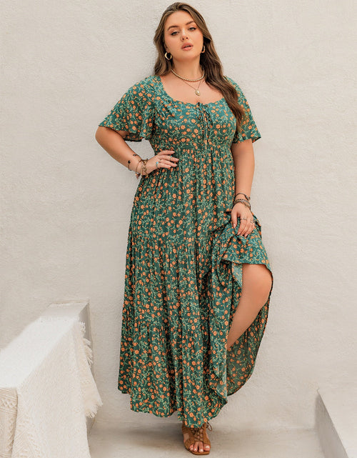 Load image into Gallery viewer, Plus Size Printed Short Sleeve Tiered Maxi Dress
