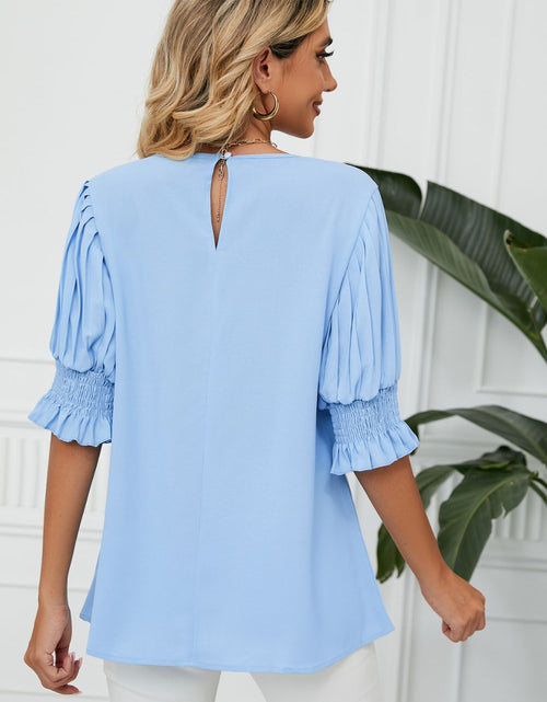 Load image into Gallery viewer, Pleated Flounce Sleeve Keyhole Blouse
