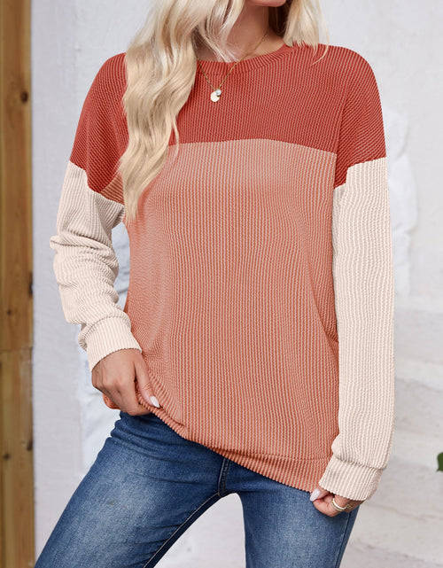 Load image into Gallery viewer, Lovelet Color Block Round Neck Long Sleeve Sweatshirt
