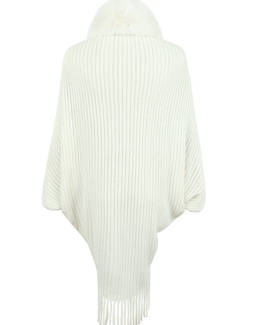 Load image into Gallery viewer, Fringe Detail Long Sleeve Ribbed Poncho
