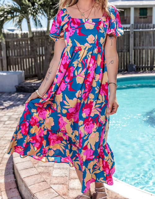 Load image into Gallery viewer, Printed Square Neck Short Sleeve Midi Dress
