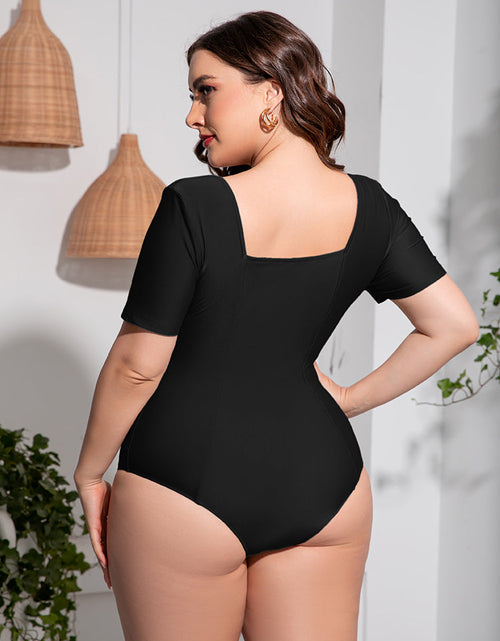 Load image into Gallery viewer, Plus Size Scoop Neck Short Sleeve One-Piece Swimsuit

