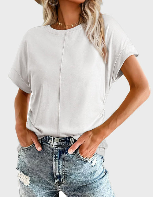 Load image into Gallery viewer, Ruched Round Neck Short Sleeve T-Shirt
