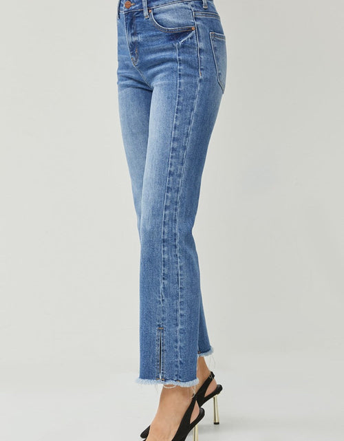 Load image into Gallery viewer, RISEN High Waist Raw Hem Slit Straight Jeans
