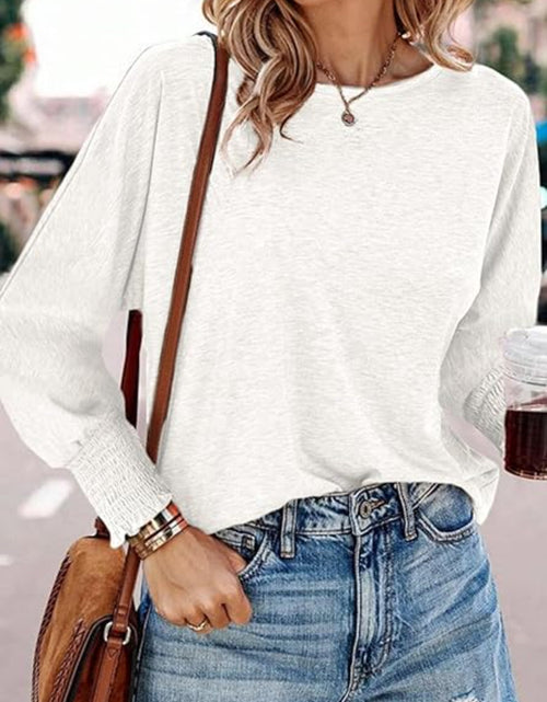 Load image into Gallery viewer, Round Neck Smocked Lantern Sleeve T-Shirt

