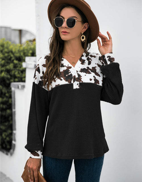 Load image into Gallery viewer, Animal Print Color Block Waffle-Knit Top
