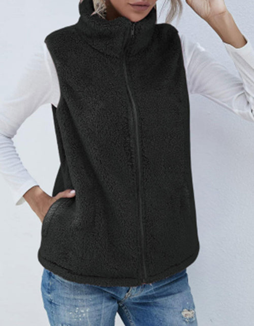 Load image into Gallery viewer, Full Size Fuzzy Zip Up Vest Coat with Pockets
