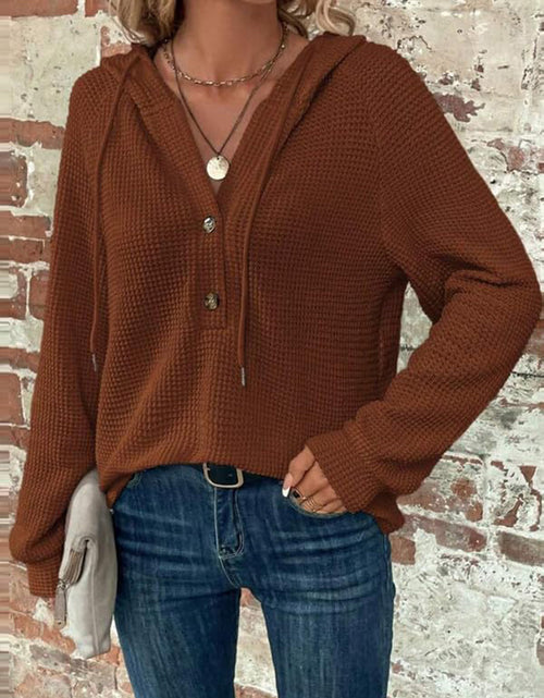 Load image into Gallery viewer, Waffle Knit Long Sleeve Drawstring Hooded Top
