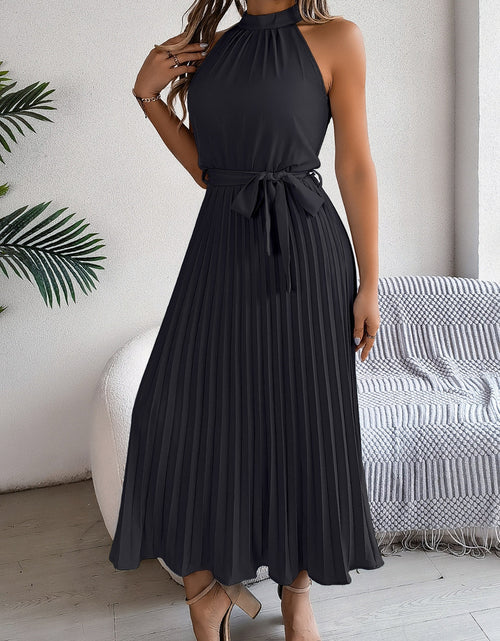 Load image into Gallery viewer, Pleated Tie Waist Sleeveless Midi Dress
