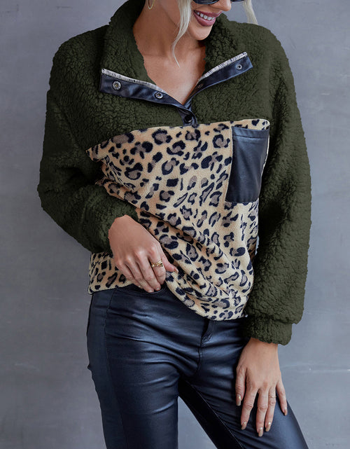 Load image into Gallery viewer, Ivy Lane Leopard Quarter-Snap Teddy Sweatshirt
