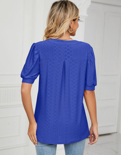 Load image into Gallery viewer, Florira Eyelet Notched Short Sleeve T-Shirt
