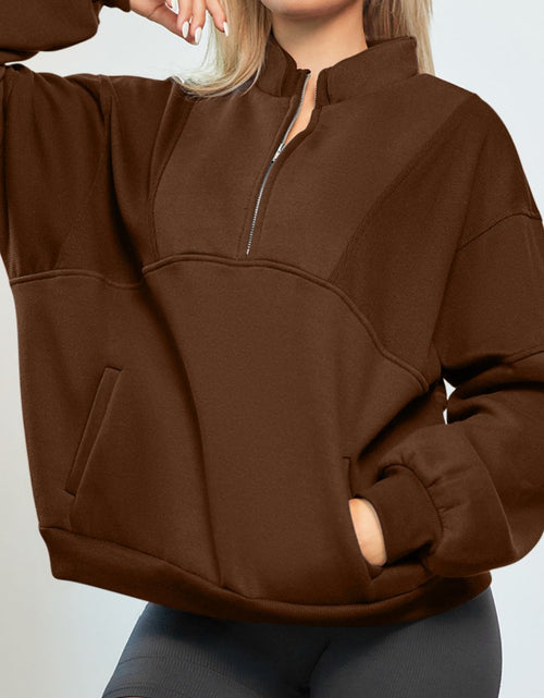 Load image into Gallery viewer, Half Zip Drop Shoulder Long Sleeve Sweatshirt
