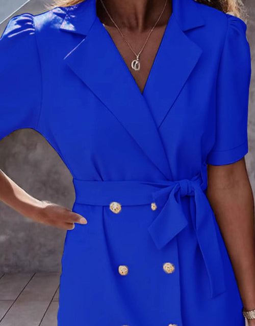 Load image into Gallery viewer, Lapel Collar Short Sleeve Tie Waist Mini Dress

