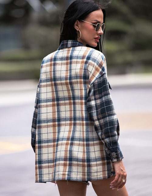 Load image into Gallery viewer, Shiny Plaid Dropped Shoulder Shacket
