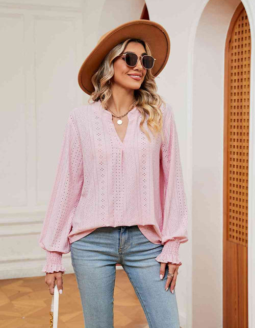 Load image into Gallery viewer, Notched Neck Flounce Sleeve Blouse
