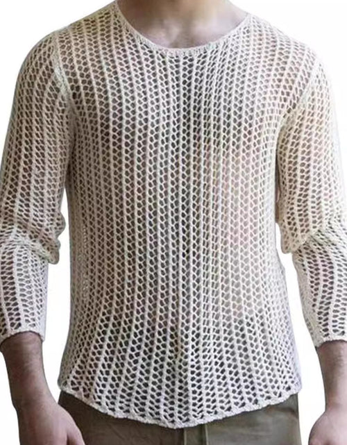 Load image into Gallery viewer, Men's Full Size Hollow Out Round Neck Long Sleeve Top Plus Size
