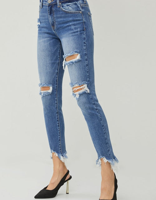 Load image into Gallery viewer, RISEN Distressed Frayed Hem Slim Jeans
