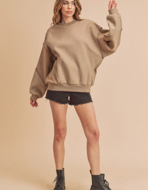 Load image into Gallery viewer, Aemi + Co Exposed Seam Round Neck Drop Shoulder Sweatshirt
