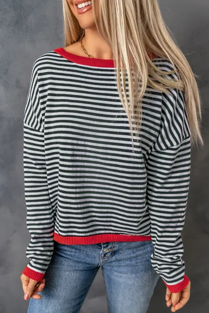 Load image into Gallery viewer, Striped Round Neck Drop Shoulder T-Shirt
