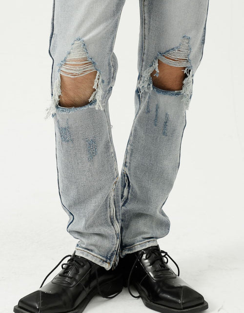 Load image into Gallery viewer, Distressed Side Zip Jeans with Pockets
