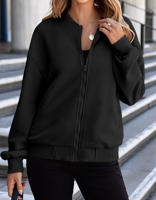 Load image into Gallery viewer, Texture Zip Up Baseball Collar Long Sleeve Jacket
