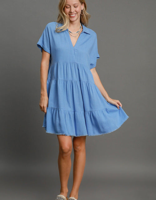 Load image into Gallery viewer, Umgee Full Size Raw Hem Folded Sleeve Tiered Dress Plus Size
