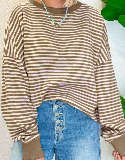 Load image into Gallery viewer, Striped Round Neck Long Sleeve Sweatshirt
