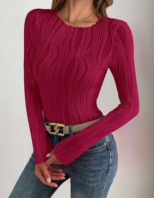 Load image into Gallery viewer, Textured Round Neck Long Sleeve Top
