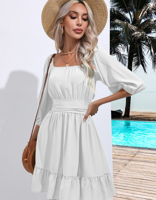 Load image into Gallery viewer, Square Neck Tie Back Ruffle Hem Dress
