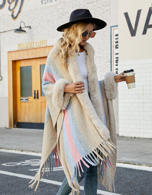 Load image into Gallery viewer, Color Block Fringe Detail Poncho
