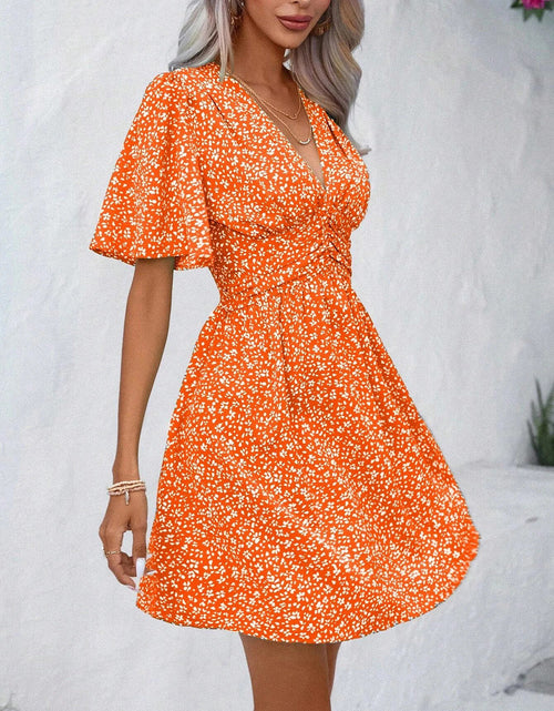 Load image into Gallery viewer, Printed V-Neck Half Sleeve Mini Dress
