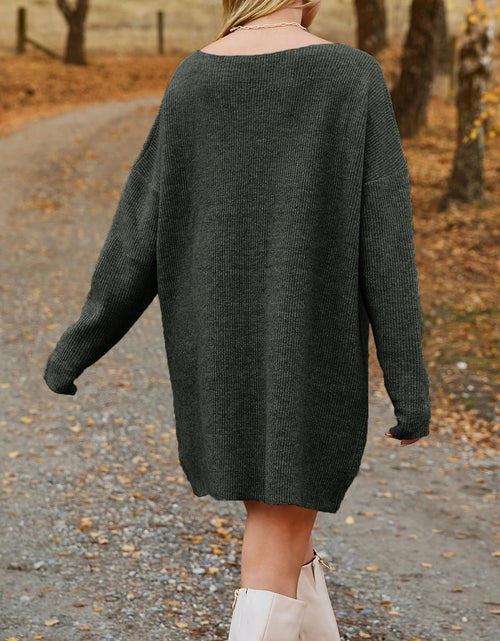 Load image into Gallery viewer, V-Neck Dropped Shoulder Sweater Dress
