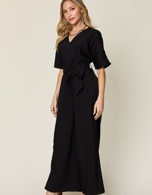 Load image into Gallery viewer, Double Take Full Size V-Neck Tied Side Slit Jumpsuit
