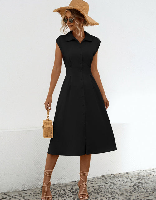 Load image into Gallery viewer, Button Up Cap Sleeve Midi Dress

