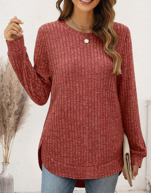 Load image into Gallery viewer, Ribbed Round Neck Long Sleeve T-Shirt
