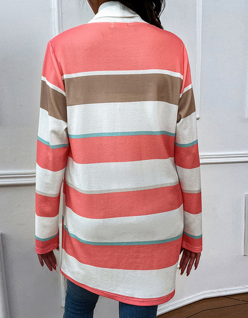 Load image into Gallery viewer, Shiny Striped Open Front Longline Cardigan

