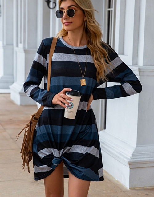 Load image into Gallery viewer, Striped Round Neck Long Sleeve Dress
