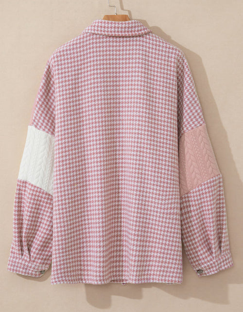 Load image into Gallery viewer, Color Block Houndstooth Collared Neck Shacket

