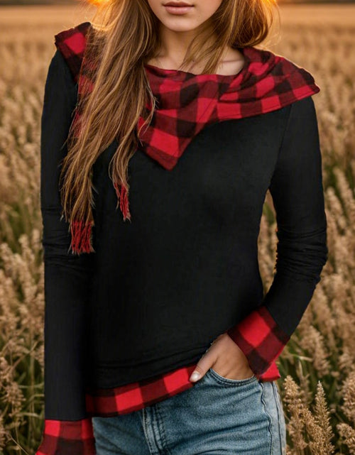 Load image into Gallery viewer, Plaid Long Sleeve Hooded Blouse
