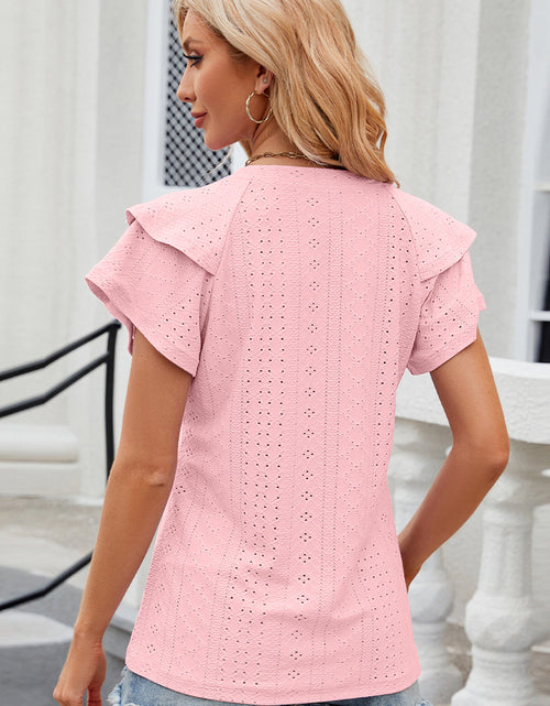 Load image into Gallery viewer, Eyelet Notched Flutter Sleeve T-Shirt
