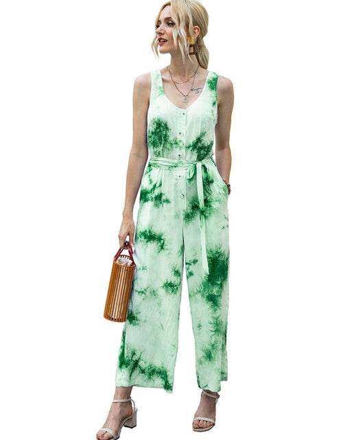 Load image into Gallery viewer, Ivy Lane Tie-Dye Tie Waist Sleeveless Jumpsuit

